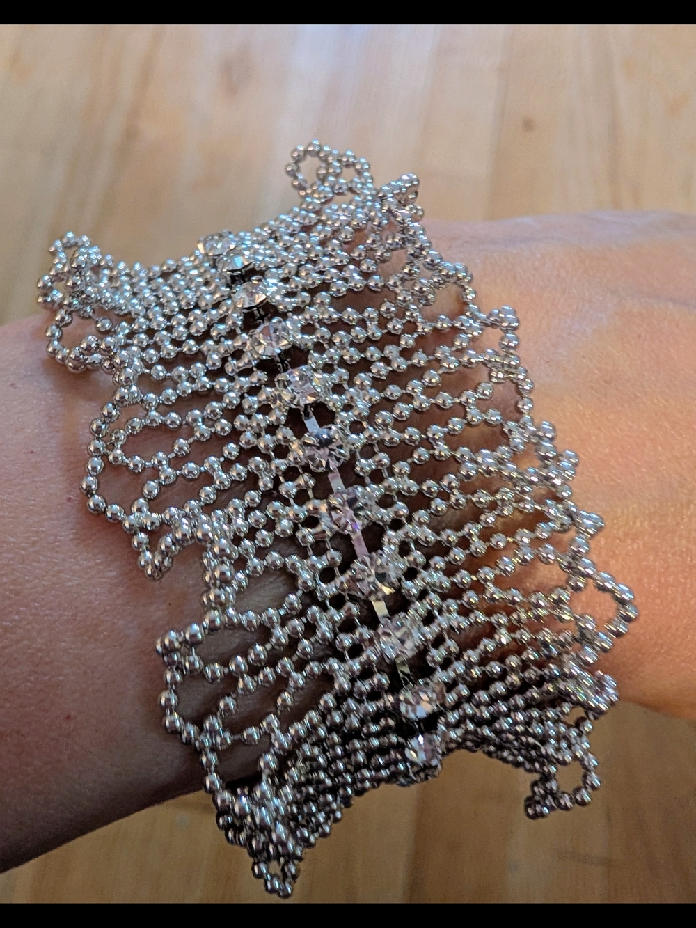 Silver Crystal Mesh Statement Bracelet